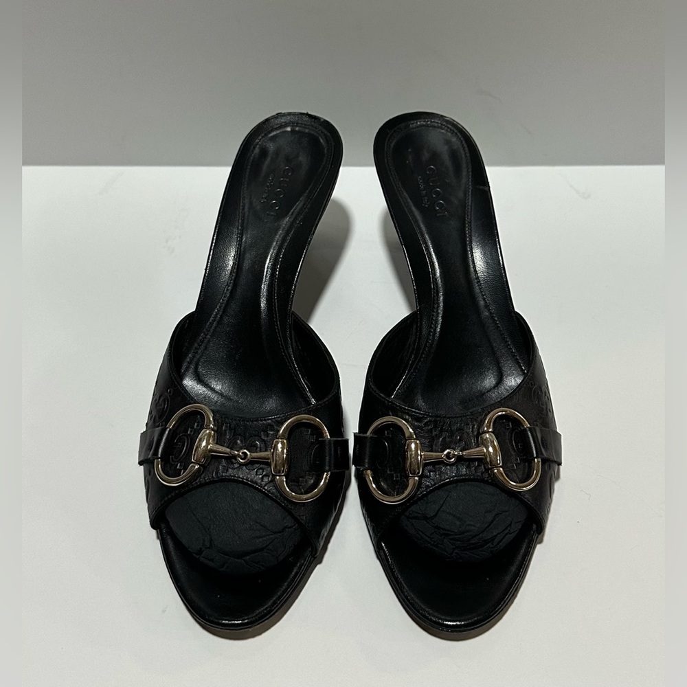 Gucci Vintage Black Horsebit Slide Kitten Heel Mules size 7